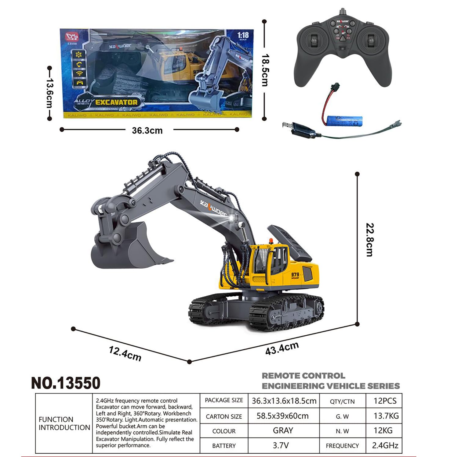 Amazon.co.jp: Wheelfun Huina 1/18 RC Toys 13550 リモコン ショベル